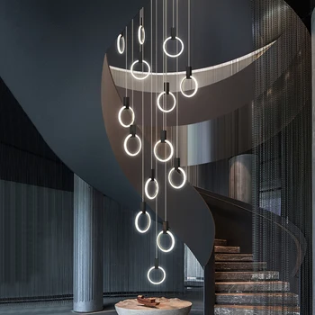 Дизайнерская осветительная лестничная люстра современное светодиодное внутреннее освещение кухонные лампы креативная строительная длинная линейная люстра
