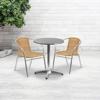 Дизайнерский стул для ресторана из алюминия и бежевого ротанга для помещений и улицы
