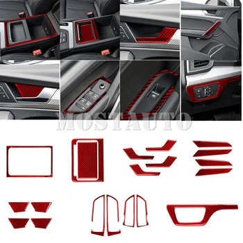 Для Audi Q5 Красный Комплект аксессуаров для интерьера из углеродного волокна, накладка 2017-2021, 20 шт., Весь комплект для интерьера