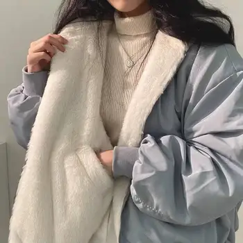 Женская Корейская плюшевая куртка 2023, Новая утолщенная двухслойная куртка для женщин, зимние Новые Пальто свободного кроя с капюшоном