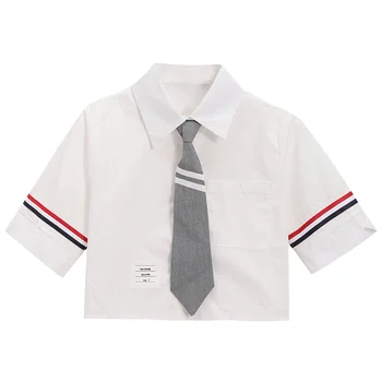 Женская короткая стильная рубашка роскошного бренда TB RWB в полоску с 4 полосками, женская летняя тонкая рубашка с короткими рукавами в стиле английского колледжа