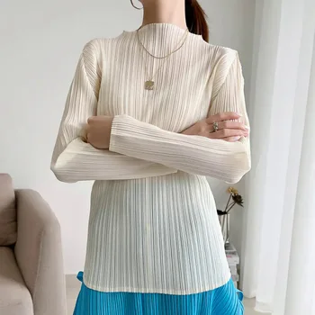 Женская рубашка с плиссированным воротником-стойкой DUOSHA, Однотонные топы с длинными рукавами, Обтягивающие Повседневные Весенние женские моды 2023 8578896