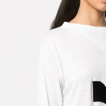 Женская футболка с круглым вырезом и длинным рукавом, футболки с принтом, льняной трикотаж Свободного кроя, Повседневная