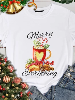 Женская футболка С Рождеством, Новогодним праздничным принтом, футболка Kawaii, женская одежда, Летняя забавная милая футболка с коротким рукавом