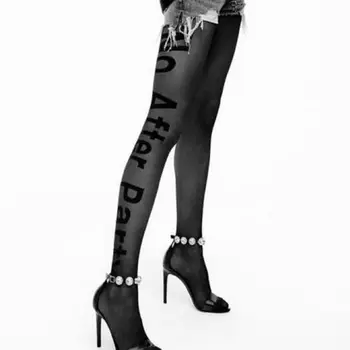 Женские Колготки в стиле панк с сексуальными буквами, колготки без слов, прозрачные Черные эластичные обтягивающие чулки с шелковистой подошвой
