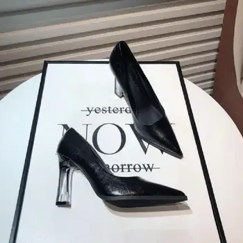 Женские туфли на высоком каблуке с прозрачными кристаллами, корейская версия, новые французские пикантные туфли на тонком каблуке с острым носком, профессиональная обувь