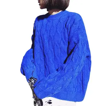 Женский Свитер с круглым вырезом и длинным рукавом, Свободная вязаная Блузка, Осенний свитер