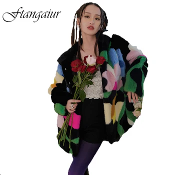Женское зимнее пальто Ftangaeur, Импортная бархатная норковая шуба, Женские холодные пальто С меховым капюшоном, пальто из натурального меха с цветочным принтом из перьев
