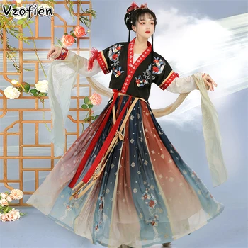 Женское платье в стиле древнего Ханфу, танцевальный костюм феи Династии Тан, вышитый феей Династии Сун, элегантный костюм принцессы для косплея