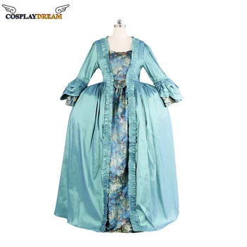 Женское Элегантное Синее Длинное платье в стиле рококо, БАЛЬНОЕ платье Марии-Антуанетты, платье французской королевы, платье королевы 18 века, платье