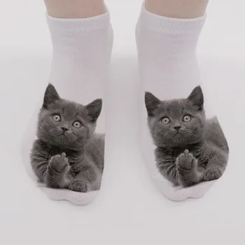 Забавный Кошачий носок, Носки с 3D принтом кота, Спортивный носок с низким вырезом, Носки с милыми животными, Весна-Осень, Домашние носки для девочек, Рождество