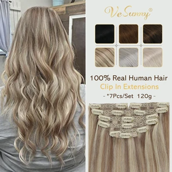 Заколка для наращивания волос VeSunny, человеческие волосы Remy, 120 г/7 шт., двойная заколка для утка, воздушное Омбре и мелированный цвет
