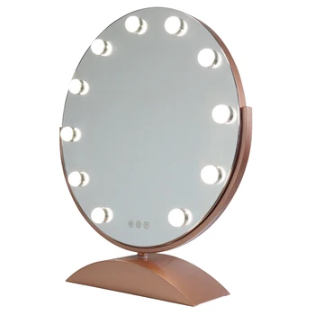 Зеркало для макияжа с подсветкой 50 см, Зеркало в металлической раме, Косметическое зеркало для макияжа с лампочками, Умное сенсорное управление, 3 цвета с регулируемой яркостью света