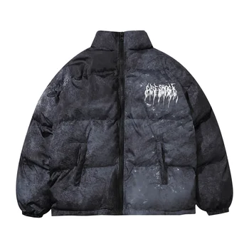Зимняя мужская хлопчатобумажная куртка с подкладкой оверсайз, Парка с принтом граффити, Толстые пуховики, Уличная одежда в стиле хип-хоп