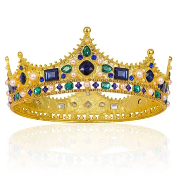 Золотые королевские короны для мужчин - Винтажная корона со стразами в стиле барокко, мужская корона в полный рост для театрального выпускного вечера