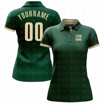 Изготовленная на заказ Зеленая кремовая рубашка-поло для гольфа с 3D принтом, женская рубашка-поло для гольфа Оверсайз, летние спортивные топы