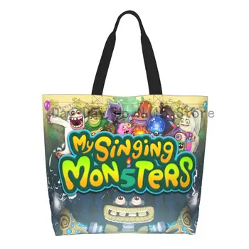 Изготовленные на заказ холщовые сумки для покупок My Singing Monsters, женские многоразовые сумки-тоут для покупок с продуктами Большой емкости