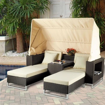 Изготовленный на заказ Диван-кровать для отдыха на открытом воздухе Садовая мебель Для террасы Пляжная кровать Диван Двухместный Пляжный шезлонг Уличное кресло
