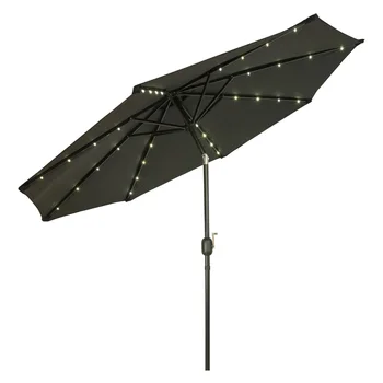 Инновации торговой марки 9'Black Octagon Deluxe Солнечный зонт для патио со светодиодной подсветкой