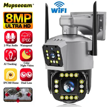 Камера видеонаблюдения 4K с двумя экранами WIFI HD, 8-мегапиксельная Камера с двумя объективами, удаленный доступ, PTZ, Интеллектуальное обнаружение человека, IP-камера домашней безопасности