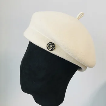 Классические женские береты шляпа модные фетровая шапка теплая зимняя шапка шапка белый черный женщин Fedora Hat чародей шляпа, вечерние