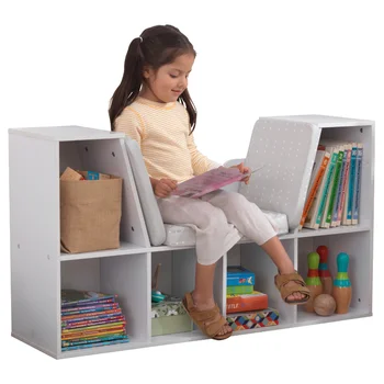 Книжный шкаф с уголком для чтения, 6 Полок, Белая детская книжная полка bibliothèque enfant