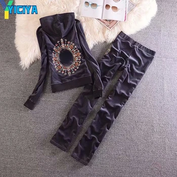комплект брендовых брюк yiciya, зимний комплект из двух предметов, бархатные женские спортивные костюмы, Костюм, велюровые толстовки, Толстовка и брюки, Женский зимний топ