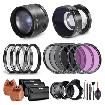 Комплект объективов и фильтров Neewer: широкоугольный объектив, телеобъектив и набор фильтров (макро, ND, UV, CPL, FLD) для Canon EOS Rebel
