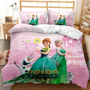 Комплект постельного белья Disney Girls Frozen Elsa Anna, Двойной Пододеяльник Королевского размера, Комплекты постельного белья для детей-близнецов, подарок