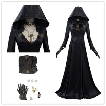 Костюм для косплея Леди-вампира, Черное платье, ожерелье, Наряды, Карнавальный костюм на Хэллоуин для женщин и девочек