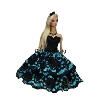 Красивое Черно-Синее Кружевное Кукольное Платье 1/6 BJD Для Барби, Одежда С открытыми Плечами, Вечернее Платье Vestido 11,5 