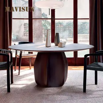 Круглый стол из Северного дымчатого дерева со встроенным поворотным столом, Общая Деревянная кухонная мебель, Современный минималистичный Обеденный стол, 6 стульев