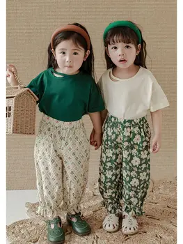 Летние Новые детские брюки для корейских девочек, брюки Haroun, Свободные Детские штаны для отдыха с цветами, разные узоры, Дышащий Сладкий