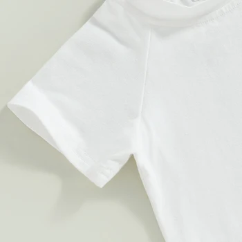 Летние Повседневные топы для маленьких девочек и мальчиков, однотонная свободная футболка с коротким рукавом и круглым вырезом