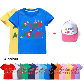 Летняя футболка для маленьких мальчиков A for Adley, Хлопковые Футболки для девочек-подростков, Бутик Детской одежды, Топы с круглым вырезом и коротким рукавом + кепка