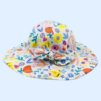 Летняя Шляпа для девочек, детский солнцезащитный пляжный аксессуар, цветы, кепка с большими полями, УФ-защита, кепка для малышей, праздничное плавание