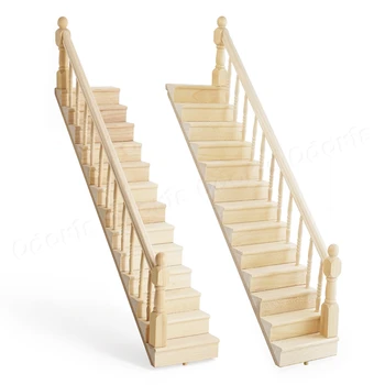 Миниатюрная Предварительно собранная Деревянная лестница Odoria 1: 12, стремянка с перилами, мебель 