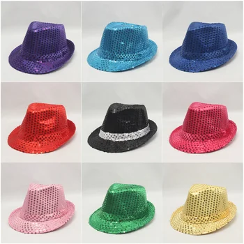 Модная Новая Однотонная Джазовая шляпа с блестками для родителей и детей, Блестящий Танцевальный цилиндр, Ковбойская шляпа, Сценическое представление, многоцветная