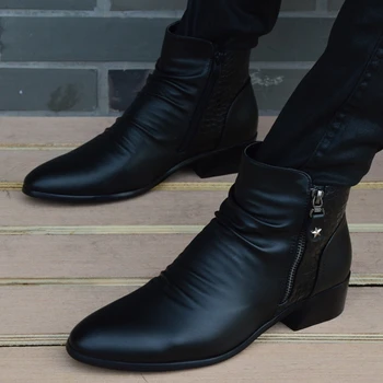 Модные Ботильоны, Мужская Костюмная обувь с высоким берцем на молнии, черные модельные ботинки, Осенняя обувь, мужские кожаные ботинки Zapatos man hombre