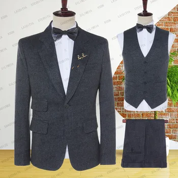 Модные черно-синие мужские деловые костюмы 2023 года с надписью Mixed Partten, приталенный крой, продажа высококачественных 3 предмета в комплекте (куртки + жилет + брюки)