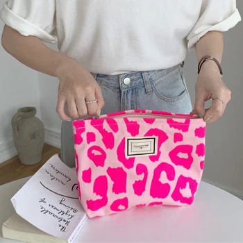 Модный Розовый Клатч с леопардовым принтом, Косметичка, Сумка для макияжа, Органайзер для туалетных принадлежностей, Косметическая сумка для хранения