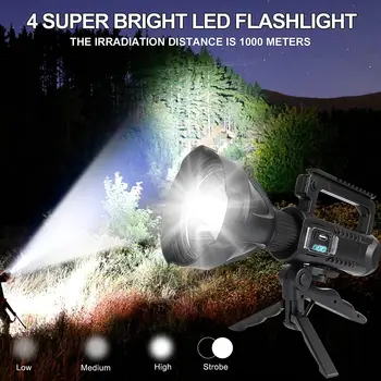 Мощный светодиодный фонарик со сверхдальним расстоянием освещения, прожектор, USB перезаряжаемый мощный прожектор для кемпинга