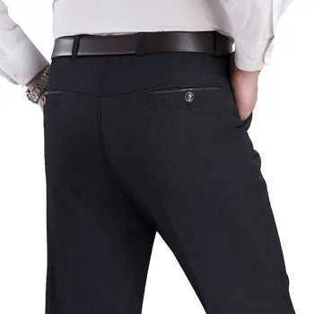 Мужская весенне-осенняя мода, Деловые Повседневные Длинные брюки, Костюмные брюки, Мужские Эластичные прямые официальные брюки Большого размера 30-40