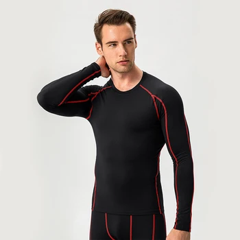 Мужская компрессионная облегающая спортивная одежда Базового слоя с длинным рукавом, теплая одежда для фитнеса, дышащие эластичные колготки для бега