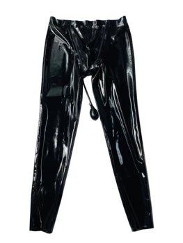 Мужские латексные брюки с гульфиком с высокой талией и надувным отверстием для ануса-кляпа в промежности 0,4 мм