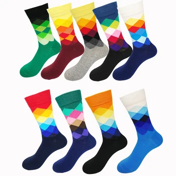 Мужские носки Tide Градиентного цвета, Хлопковые мужские деловые носки до колена в стиле абзаца EUR36-43
