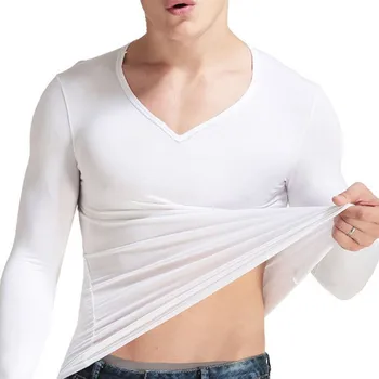 Мужское осенне-зимнее термобелье, рубашка с длинными рукавами и круглым /V-образным вырезом, однотонные термобелье, пуловер A50