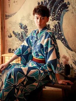 Мужское японское традиционное кимоно с поясом, официальная одежда в японском стиле в стиле ретро, Халат, одежда для косплея, одежда для фотосъемки