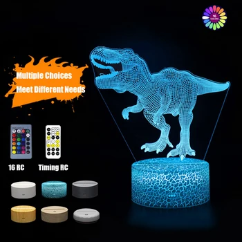 Мультяшный динозавр, 3D ночник, светодиодный пульт дистанционного управления, 7/16 цветов, сенсорное управление, настольная лампа, прикроватная лампа, подарок на день рождения, украшение