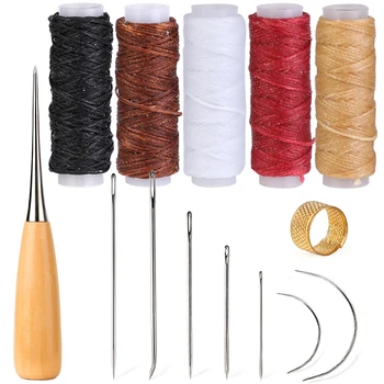 Набор инструментов для шитья кожи IMZAY С иглами для шитья с большими ушками, Вощеная нить, кожаные швейные инструменты для поделок из кожи